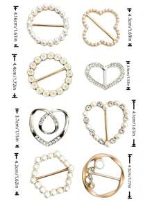 8 件仿珍珠胸针镂空心形胸针外套毛衣徽章别针服装配饰 - 彩色 - 查看 11