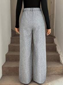 Easowa Quần dài xếp ly thanh lịch màu xám cho nữ có túi, mùa thu/đông - Xám - Xem 4