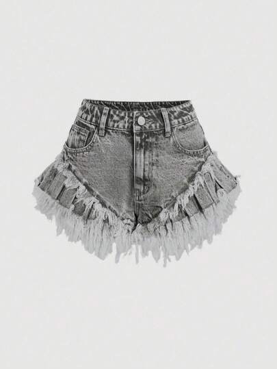 Sweetra Women's Pocket Frayed Hem Loose Casual Denim Shorts