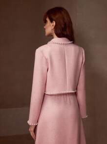 MOTF PREMIUM FAUX PEARL TRIM BUTTON UP JACKET - Pink - View 6