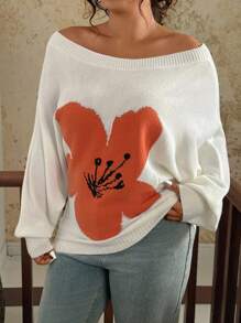 SHEIN VCAY Suéter con estampado floral de manga de bata de talla grande, informal para primavera y otoño, suéter de otoño, suéter, jersey para mujer, suéter floral Y2k 2000s, blusas lindas para salir, blusas gráficas de otoño para mujer, de talla grande, de otoño e invierno para mujer, de vuelta al colegio, casual de negocios, vintage de campo, grunge, básico, cumpleaños para mujer, salida nocturna, maestro para mujer - Beis - Ver 6