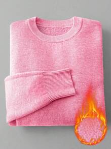 Franclia 女式修身圆领长袖羊毛毛衣针织套头衫秋冬 - 粉色 - 查看 3