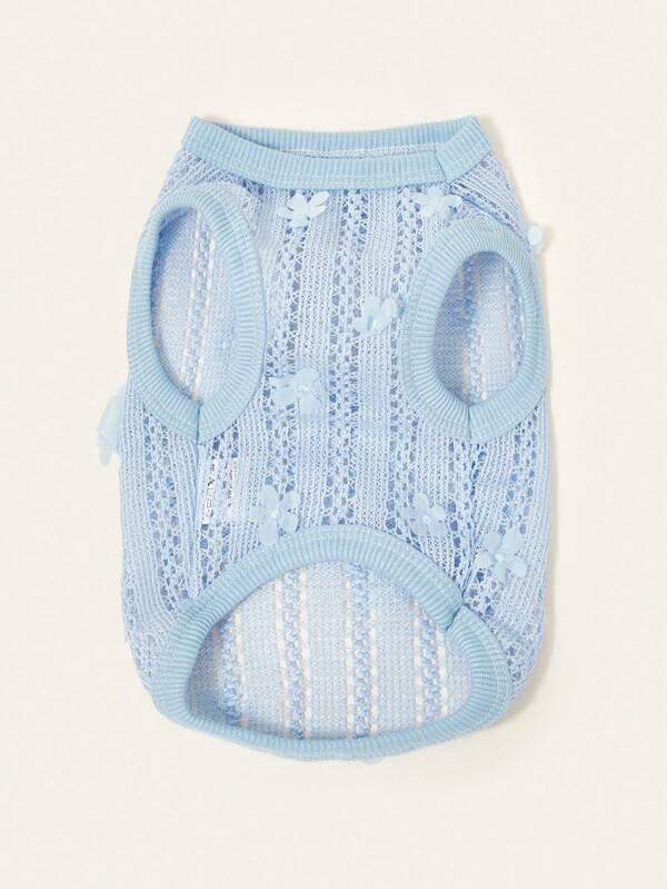 PETSIN 1pc Pet Dog&Cat Embroidered Blue Floral Elastic Breathable Comfortable Vest, Unisex