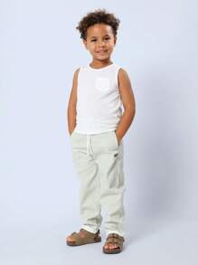 SUMWON 套穿式条纹斜纹棉休闲裤，春秋季日常舒适儿童款，弹性腰带可调节抽绳裤，休闲百搭。 - 綠色 - 查看 3