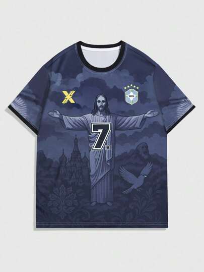 Street Life Maglietta casual da uomo a maniche corte con stampa di Gesù e numeri, adatta per l'estate