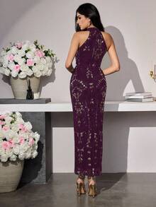 Modelyn Đầm dạ hội sang trọng thêu sequin thanh lịch dành cho nữ - Bold Plum - Xem 2