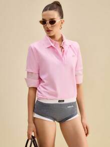 Muvela Áo thun nữ cổ polo màu hồng mới về mùa hè & thu 2025 thiết kế thêu cổ áo polo màu hồng thường ngày lễ hội âm nhạc đồng quê Y2K phong cách đường phố cổ điển văn phòng hẹn hò tiệc tùng đi chơi sân bay trở lại trường học - Màu Hồng baby - Xem 10