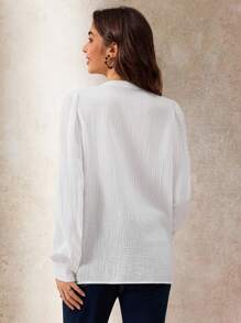 Boho Mama Damen elegante Bluse mit Blume Muster und Puffärmeln, Einzelreiher, Bohemien Vintage Muster, weiße Langarmbluse, Boho Stil Damen Bluse, Langarmbluse, Herbst Damen Bluse - Blau-Weiß - Übersicht 2