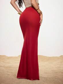 Shutterstock Glamance Women's Solid Color Pleated Design Mermaid Hem Maxi Elegant Skirt Red Maxi Skirt Long Red Skirt Red Mermaid Skirt Red Long Skirt Y2K 2000s Back To School Fall And Winter Club Outfits Women Sexy Date Night Outfits Women