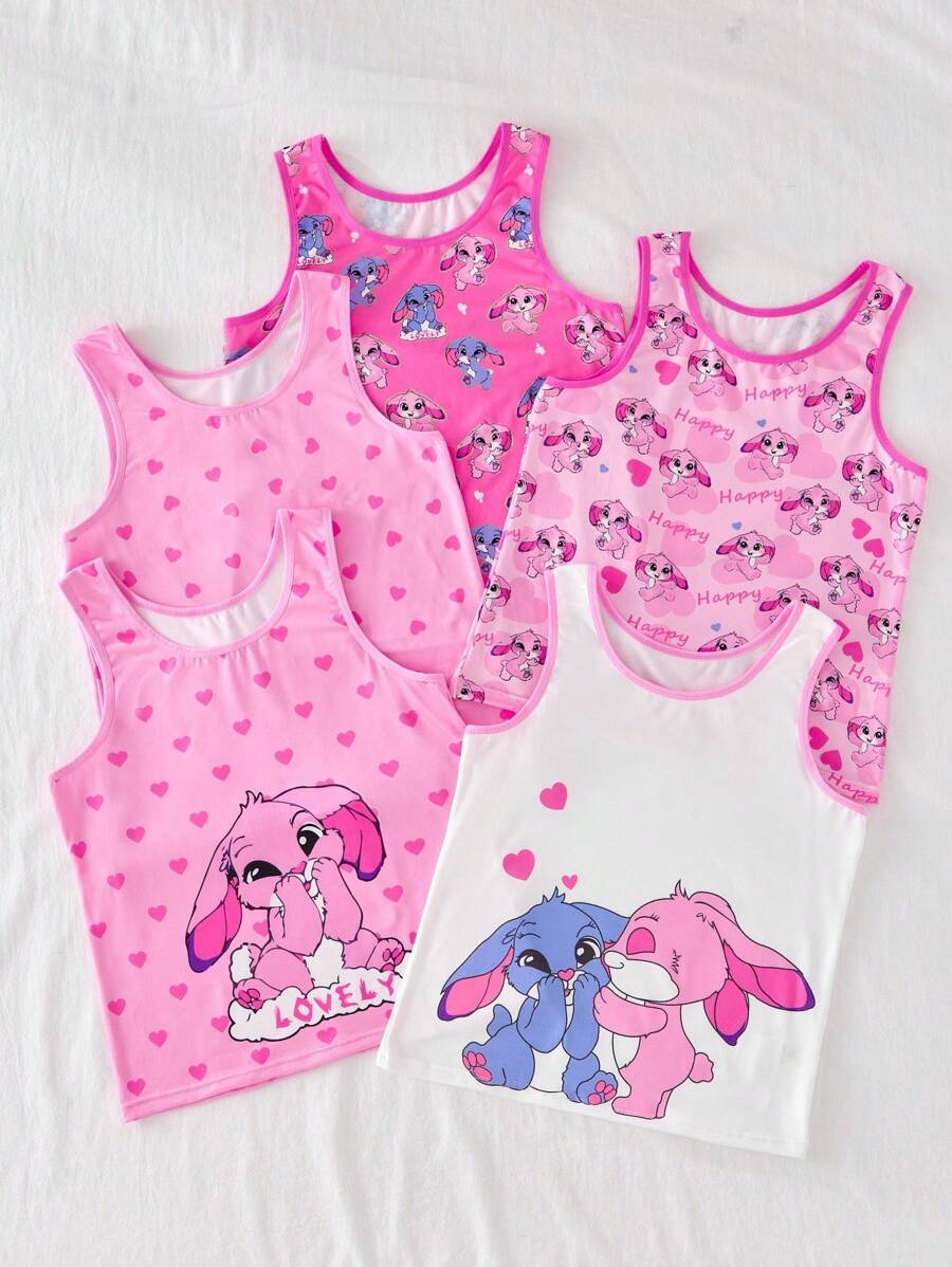 SHEIN 5pcs Tween Girls Heart Rabbit Print Soft & Comfortable Camisole Underwear Set,Back To School Fall Winter