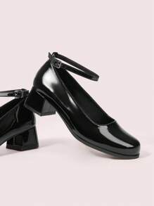 CUCCOO DOLLMOD Planos de mujer con punta redonda, tacón grueso y diseño calado, versátiles y de moda - Negro - Ver 2