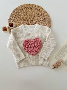 SHEIN Baby Girls' Casual Fashionable Versatile Minimalist Round Neck Long Sleeve Sweater, Daily Wear,In Fall/Winter - White - View 6