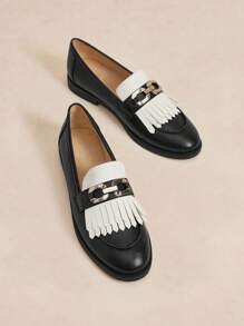 Rosivie Sepatu Loafer Kasual Wanita dengan Desain Rumbai dan Warna Kontras untuk Pemakaian Sehari-hari - Hitam - View 3