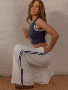 Aralina Quần sọc tương phản Y2K Streetwear Stockholm phong cách mùa hè/thu - Màu be - Xem 8