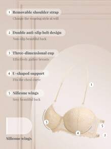 Lace Bra With Underwire & Removable Straps For Small Bust Women Lingerie - Apricot - View 3