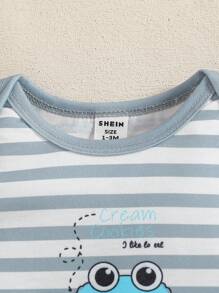 SHEIN 2件套新生男婴可爱条纹服装套装，春夏 - 灰色 - 查看 5