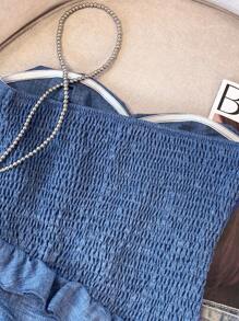 GlowEve 2pcs Women Asymmetric Ruffle Hem Elegant Top And Pants Set - Blue - View 4