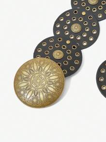 MUSERA Thắt lưng khóa tròn đính đinh tán PU cho lễ hội phương Tây - màu đen - Xem 2