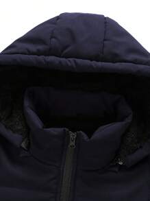 Manfinity Homme Men Long Sleeve Warm Navy Blue Outdoor Puffer Coat For Winter With Hooded Design , Warm, Men Outerwear , Fall - Navy Blue - View 5