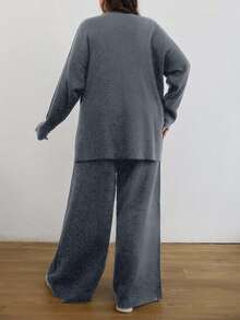 EURMUSE Damen Set bestehend aus Rollkragenpullover mit Langarm und Sweathose, zweiteiliges Set - Hellgrau - Übersicht 2