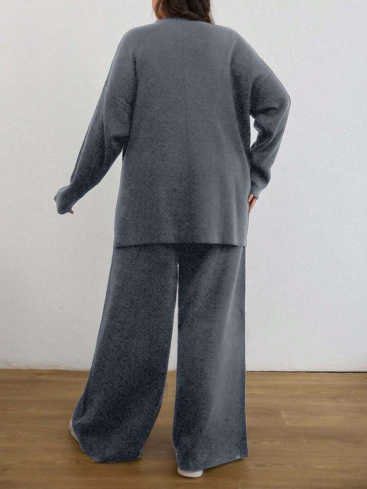 EURMUSE Women's Half Turtleneck Long Sleeve Sweater And Sweater Pants Two Pieces Set - Light Grey - View 2