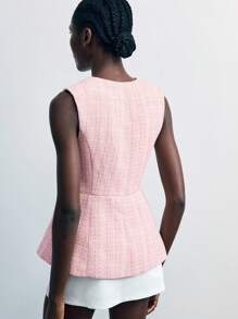Maija 女士粉色和金色编织粗花呢面料百搭无袖圆领西装外套，办公室/休闲/商务西装外套 - 淺粉色 - 查看 8