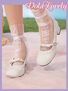 Dola Lovely Giày bệt PU mũi tròn nơ kiểu ballet cho trang phục thường ngày - Màu be - Xem 3