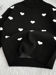 LMoss Kids LMoss Young Girl Heart Textured Knit Sweater,Casual And Warm Autumn Black White For Jumper With Hearts Back To School Girls - Black - View 8