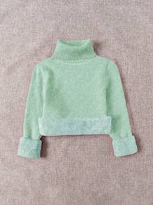 Franclia Áo len dài tay ôm vừa vặn, lót nhiệt cổ cao, thời trang thu đông - Màu xanh Bạc hà - Xem 5