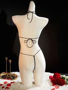 SpicyHot Women's Sexy Floral Lace Halter Tie Bra And Panty Set - Black - View 2