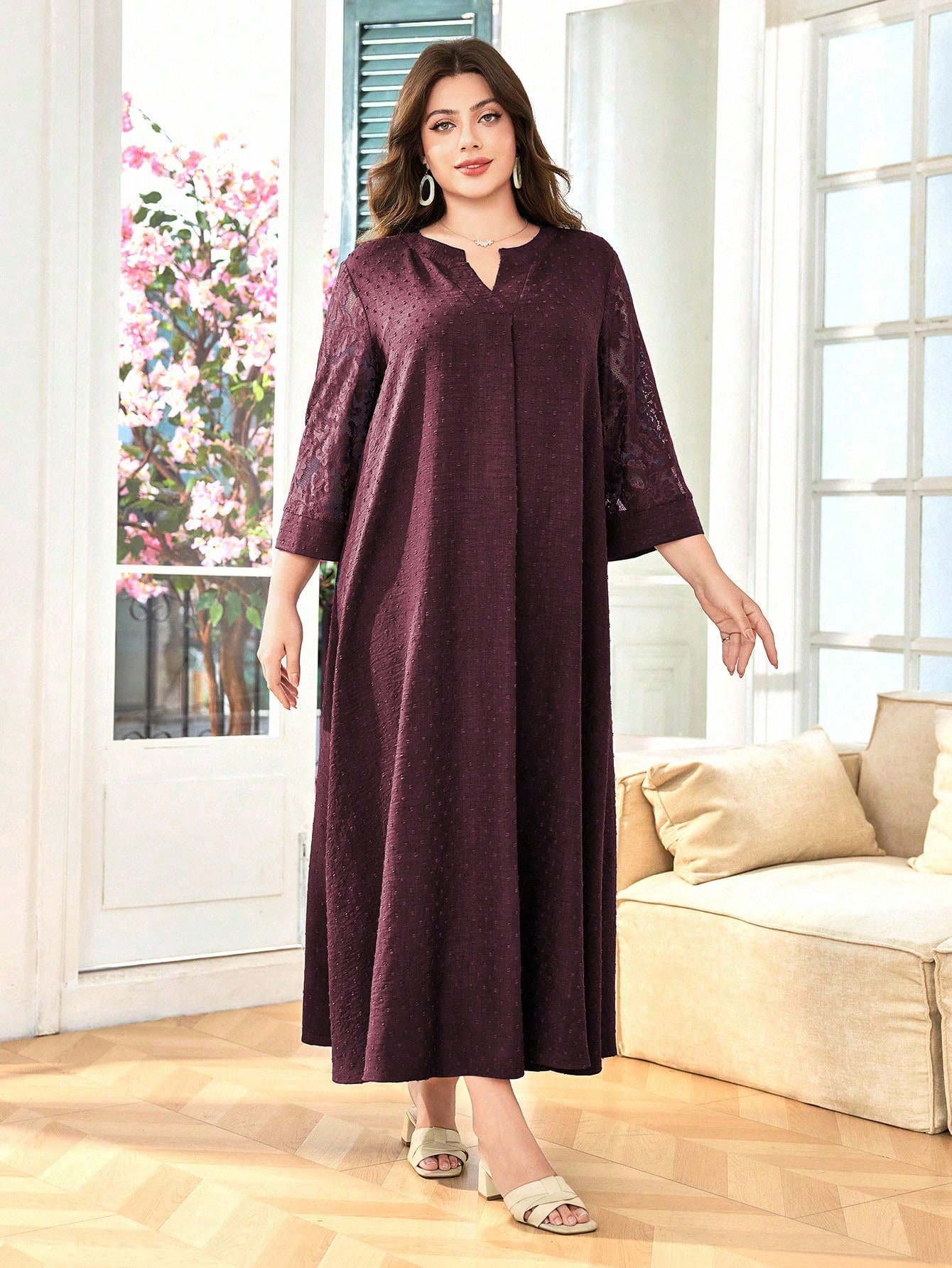 SHEIN Lacomfia فستان عربي فضفاض مريح وفاخر مع تصمي...