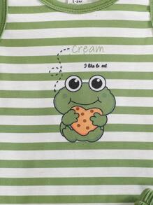 SHEIN 男婴可爱条纹两件套，春夏 - 軍綠色 - 查看 7