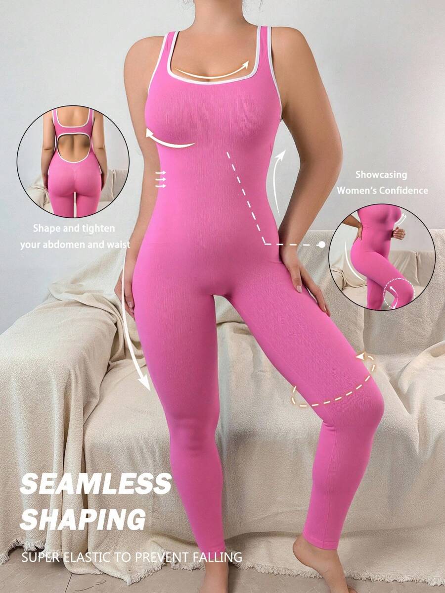 SHEIN Bộ đồ liền thân định hình liền thân cỡ lớn không đường may cho nữ có chức năng nén, làm thon eo và nâng mông - Màu Hồng Tươi - Xem 1