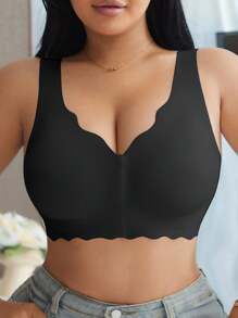 休闲舒适简约无缝波浪边宽肩带前扣女士加大码无钢圈文胸