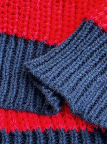 Maweii 大码女式拼色条纹格子休闲针织开衫 - 紅色 - 查看 7