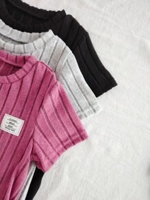 SHEIN 男童三件套字母贴花T恤和短裤 - 彩色 - 查看 5