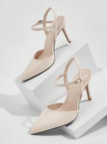 CUCCOO BIZCHIC Woman Shoes Point Toe Elegant Stiletto Heeled Ankle Strap Beige Pumps For Summer Graduation Heels Prom Heels Vacation Shoes Summer Elegant Basics Business Casual Business Chic Spring Shoes Spring Break Easter For Christmas