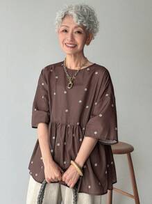 FRIFUL Women's Backless Tie-Up Ruched Ditsy Floral Casual Versatile Blouse - Brown - View 4