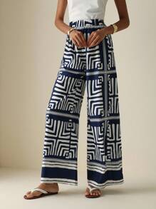 Vesra 女士松紧腰条纹阔腿宽松休闲裤