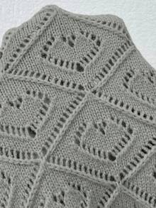 SHEIN Clasi Women's Solid Color Long Sleeve Single Breasted Casual Short Hollow Out Cardigan In Fall/Winter - Grey - View 7