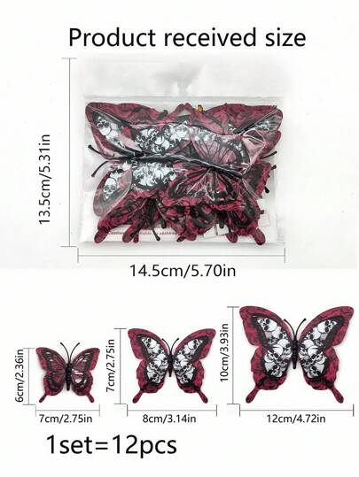 Goth Set de 12 pegatinas 3D de mariposas y rosas con calavera para decoración gótica del hogar - Pegatinas reutilizables y desmontables para decoración de sala de estar y dormitorio