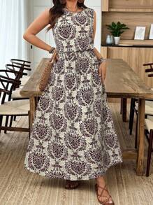 Breezaya 大码女式无袖圆领抽绳黑色杏色长裙，清凉舒压连衣裙，优雅时尚女式休闲连衣裙，女士夏季服装，圣帕特里克节，狂欢装，节日，春假，波西米亚风 - 彩色 - 查看 1