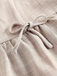 SHEIN MOD 无袖迷你连衣裙，饰有纽扣和蝴蝶结，畅销连衣裙，休闲连衣裙，秋季派对和夜店装，夏季连衣裙，下午茶连衣裙，可爱连衣裙，返校节连衣裙，复古风格，毕业礼服，束腰连衣裙，中性色连衣裙 - 卡其色 - 查看 4