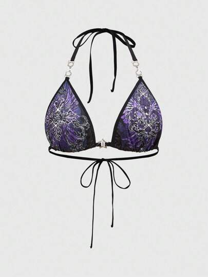 Grunge Punk Gothic Cross, Swallow Tail Wing Design Metal Accessories Triangle Cup Bra