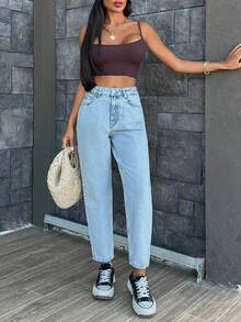 SHEIN Cottnline 90's Baby Blue Mom Fit High Waist Denim Jean Baggy Jeans Mom Jeans Y2k Jeans 90s Jeans - Light Wash - View 6