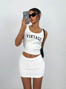 SHEIN PETITE 女士性感纯色紧身迷你裙，夏季 - 白色 - 查看 5