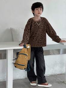 DAZY 宽松版型男童豹纹圆领T恤，休闲，秋季