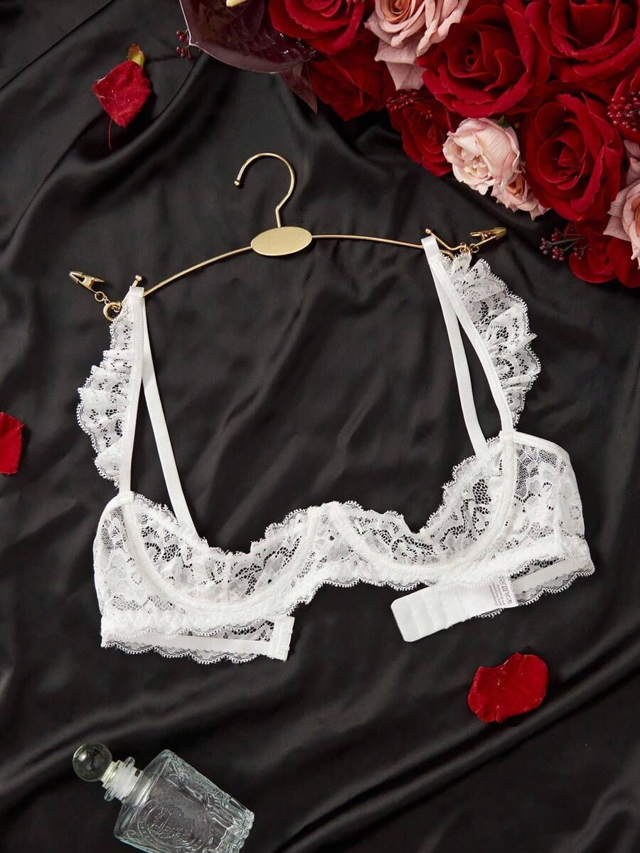 SHEIN Women's Sexy Lace Underwire Bra - White - View 1