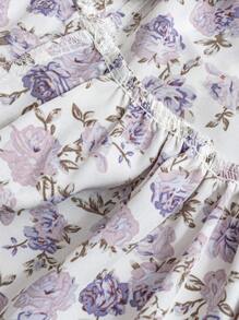 Mulvari Đầm thường ngày họa tiết hoa tay đèn lồng cho nữ cỡ lớn khi đi nghỉ - Màu tím - Xem 4