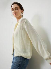 Uhlyne Uhlyne كارديجان نسائي بياقة منحرفة بأكمام طويلة باللون البيج، مناسب للمعلمات، كنزة صوفية محبوكة للخريف والشتاء، ملابس نسائية كاجوال وأنيقة - لون مشمشي - مشاهدة 7
